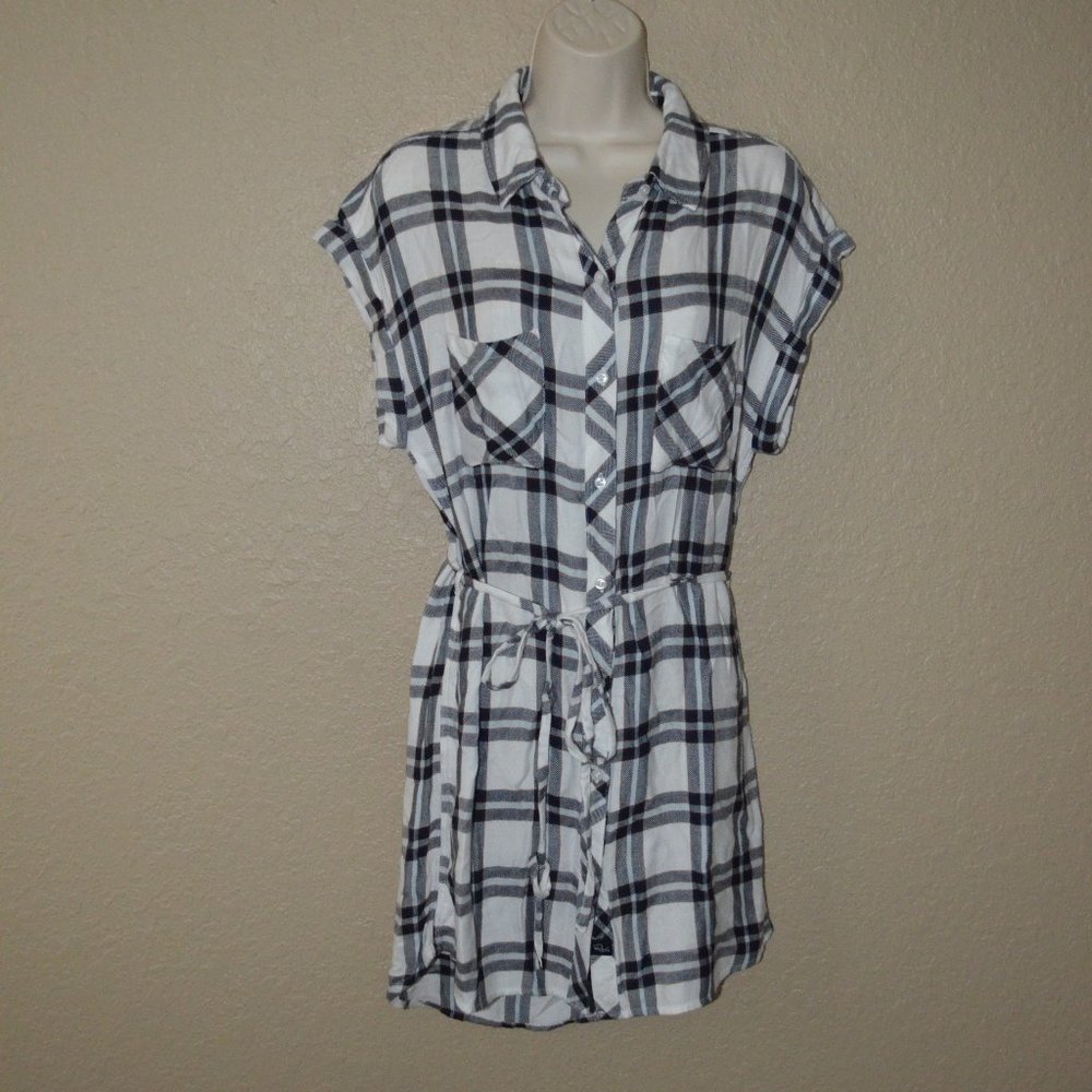Sz S Rails Blue White Plaid Tie Waist Shift Dress